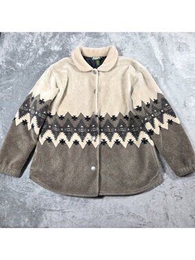Vtg Cabelas Jacket Womens XL Beige Southwestern Geometric Tribal Teddy Cardigan